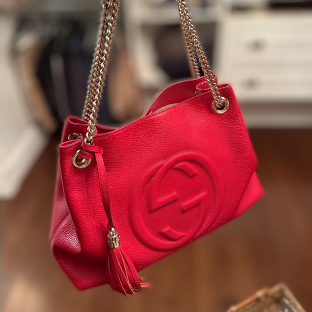 Gucci Red Leather Chain Shoulder Bag